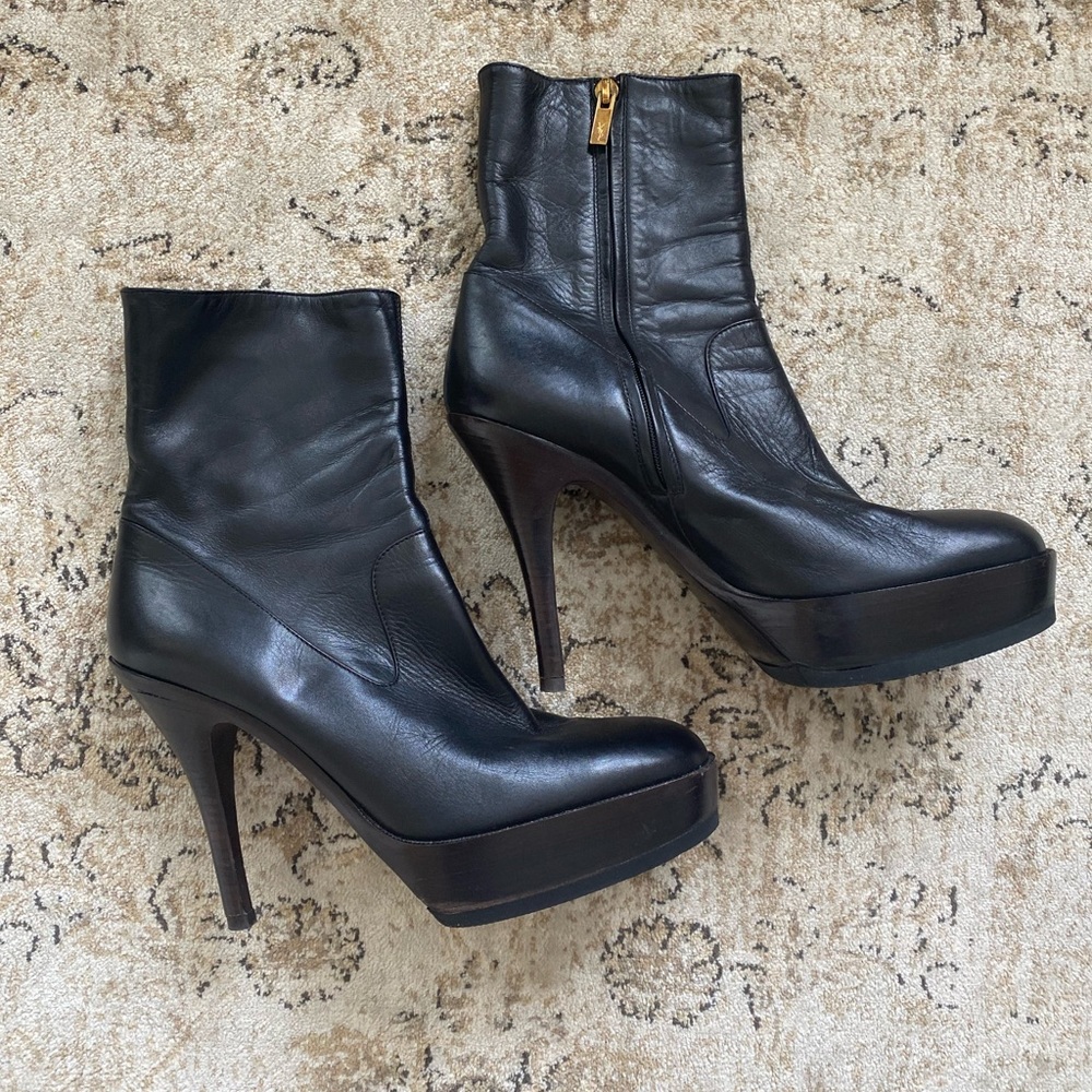 Yves saint laurent wooden platform booties
